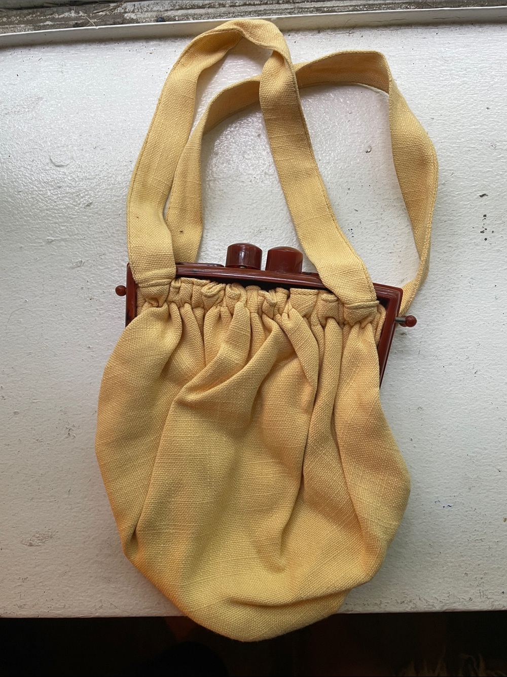 Vintage Yellow Gathered Top-Handle Women's Bag